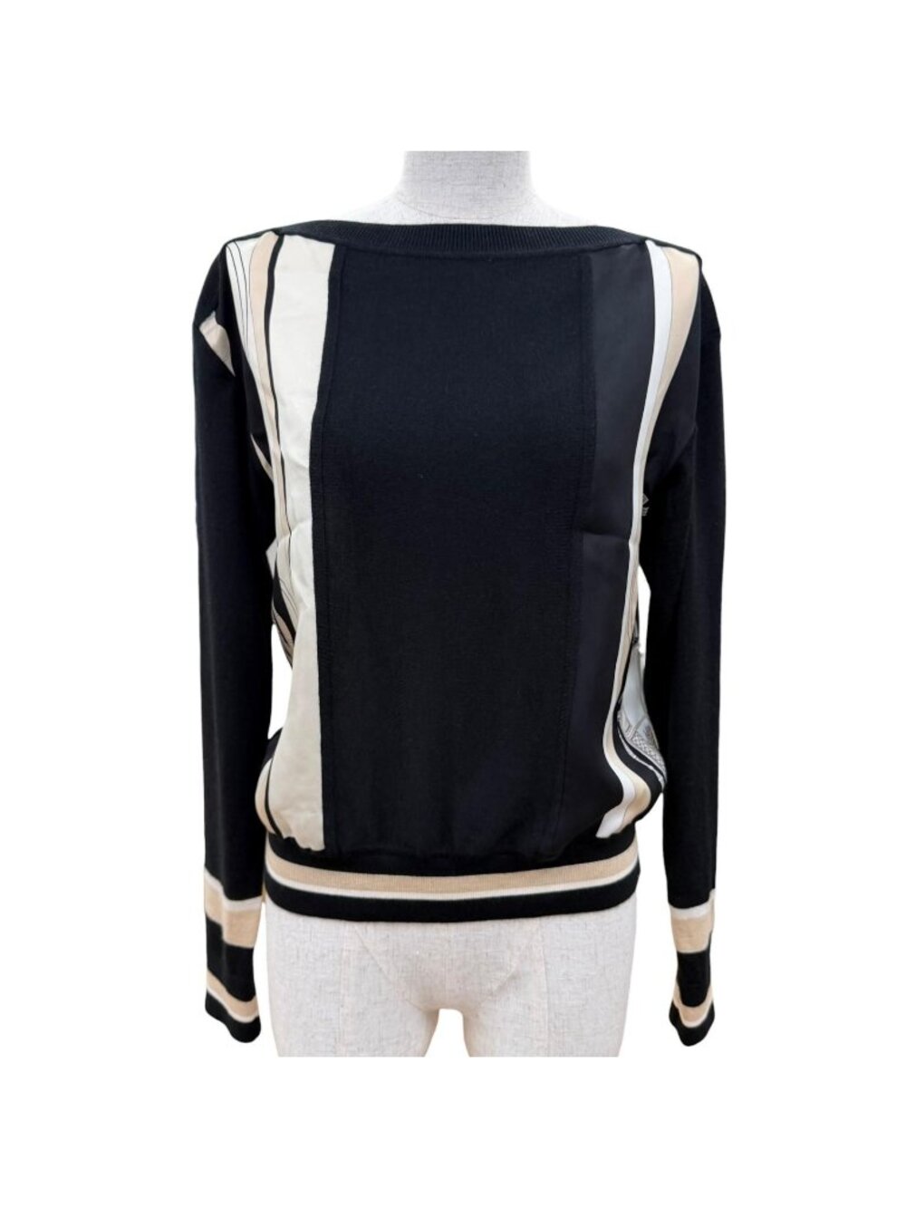 Hermes Ex-Libris Silk Cashmere Twillaine Long Sleeve Knit Black Sweater 34